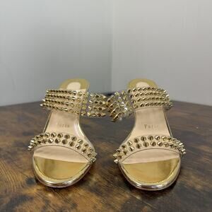 Christian Louboutin Just Nodo Sandals 36 US 6 Gold Spike PVC Slide Stiletto